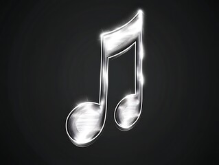 Leinwandbilder - High-definition vector of a glowing silver music note icon against a solid black background