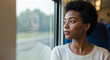© Таня Андреева - Thoughtful African American woman gazing through window with reflection, contemplative moment, natural light, introspective mood, peaceful solitude