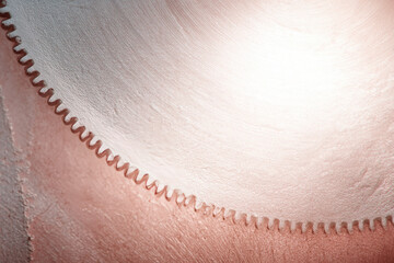 Aufkleber - Abstract minimalist saw blade silhouette on canvas, metallic texture, soft pink and white color palette, industrial art, modern design, closeup detail, creative composition