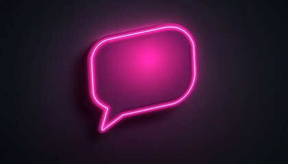 Leinwandbilder - Realistic vector of a neon pink speech bubble icon on a matte dark background