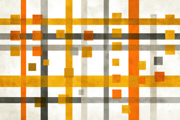 Aufkleber - Abstract geometric pattern with orange, yellow, and gray grid lines and squares, modern minimalist style, tribal influence, textured background, energetic and dynamic composition
