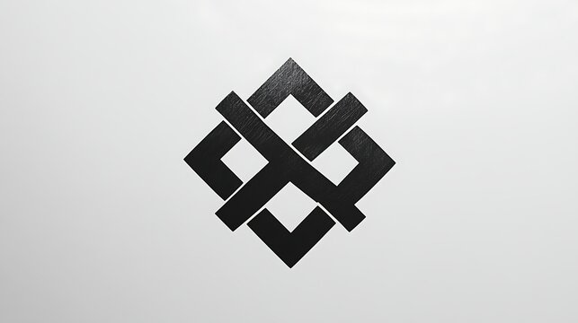 Abstract Geometric Symbol with Interlocking Black Squares on White Background