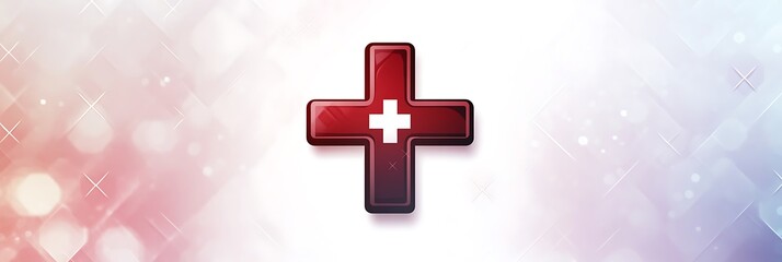 Fototapete - Vector icon of a first aid cross in dark red on a soft white background, medical theme