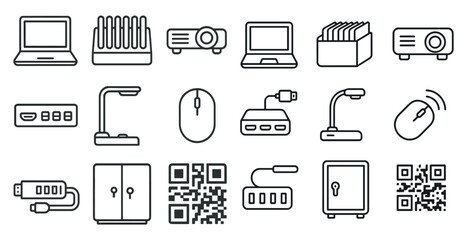 Aufkleber - Collection of computer peripherals and accessories. The image is a collection of icons that represent various computer peripherals and accessories