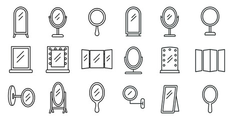 Poster - Collection of mirrors and other bathroom accessories. The collection includes a variety of mirrors, such as full-length, vanity, and wall-mounted mirrors, as well as other items like a makeup mirror