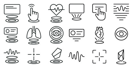 Poster - Set of icons for a computer program. The icons include a heart, a lung, a heart with a broken line, a heart with a line through it, a heart with a line through it and a heart with a line through it