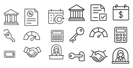 Poster - Set of icons for financial services, including a key, a calculator, a check, and a calendar