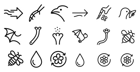 Poster - Series of black and white icons, including a bee, a flower, a bird, and a dragon
