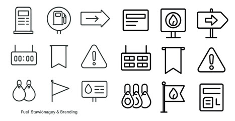 Poster - Set of icons for fuel stations, gas pumps, and other related items. The icons are all in black and white and are arranged in a grid