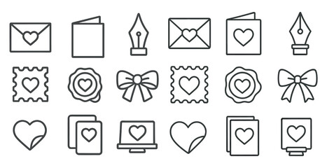 Poster - Collection of heart-shaped icons, including a heart with a bow, a heart with a ribbon, and a heart with a laptop