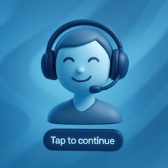 Poster - A friendly customer service agent wearing a headset smiles, the epitome of support and assistance with the option to continue, portrayed in a captivating 3D render.