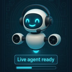 Poster - Cute support robot with headset and propellers, ready to assist. customer support service   