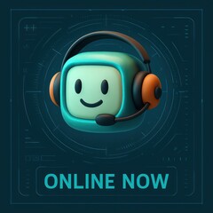 Poster - Online Now Support Chat Bot With Headset, Customer Support Service