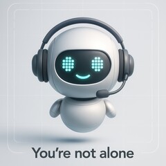 Poster - A friendly service robot in headphones offers customer support, conveying warmth and helpfulness with a simple message of solidarity. customer support service