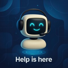 Poster - Happy robot, customer support, digital assistance, help is here, customer support service, wallpaper background