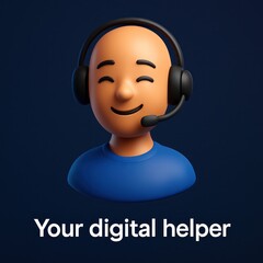 Poster - A cheerful digital assistant, designed to provide helpful support and guidance with an air of approachable reassurance. Perfect for tech startups and websites promoting digital services.