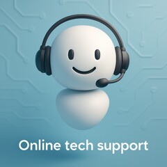 Poster - Happy tech support agent, online help, friendly assistance. customer support service