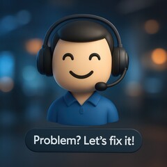 Poster - A helpful avatar, sporting a headset, stands ready to assist with a warm smile, offering support with the words, 