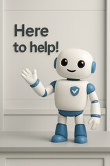 Poster - A friendly, inviting, cartoon robot stands ready to provide assistance. This image conveys technological support and a sense of helpfulness. customer support service