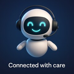 Poster - A friendly customer service bot beams a smile, headset donned, ready to assist with a touch of care and personalized connection. customer support service