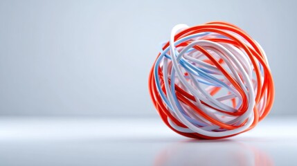 Poster - Colorful tangled wires forming a spherical shape on a minimalistic background, showcasing creativity