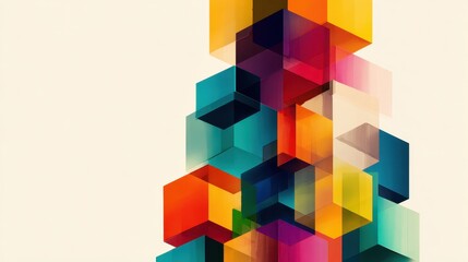 Poster - Colorful geometric shapes stacked in a visually striking arrangement against a soft background