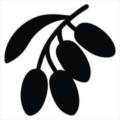 Poster - A simple black silhouette of a date branch with four dates and a single leaf isolated on a white background representing nature and healthy food