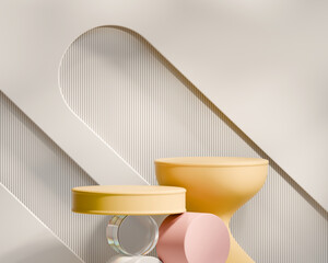 Poster - Yellow Podium with White Background Product Display Showcase Presentation Advertising 3D Rendering	