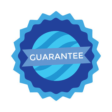 Blue guarantee seal design with layered lines and text on white background badge light blue