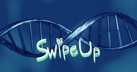 Poster - Showing glossy DNA double helix twisting across blue gradient field, with Swipe Up text