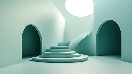 Poster - Modern minimalistic interior design with curved stair and archways