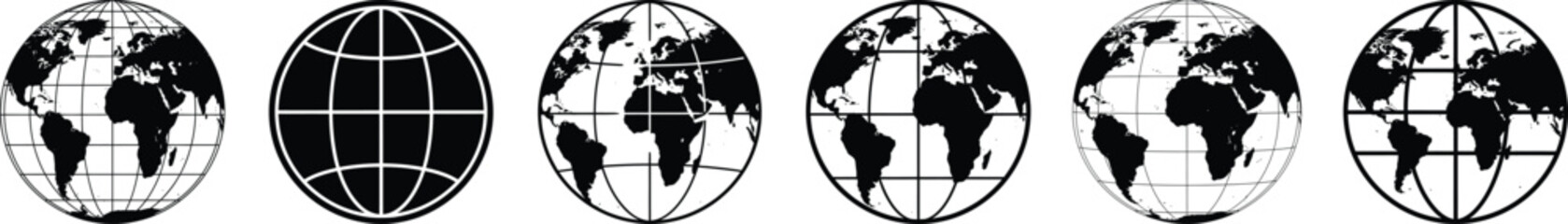 Globe Earth Icons Set - World Map and Communication Symbols
