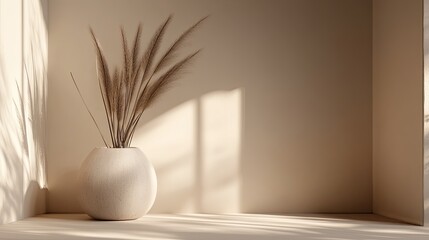 Poster - Minimalist Interior Design with Beige Decor and Dried Plants