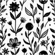© tini - Elegant black and white floral pattern with stylized flowers and leaves design