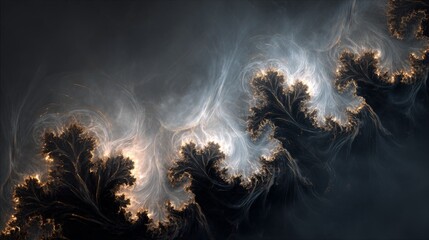Poster - Intricate Abstract Fractal Design with Soft Wisps and Bright Highlights on a Dark Background