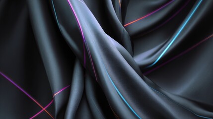 Poster - Elegant Black Fabric with Neon Lines Highlighting Texture and Design for Modern Fashion or Interior Displays