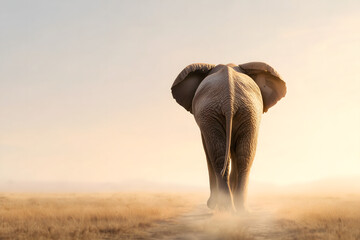 Wall Mural - Majestic Elephant Walking Across the Vast Savannah