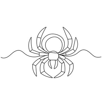 Halloween spider single line art drawing of outline vector illustration 