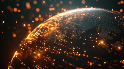 Poster - Mapping the future illuminated routes across a detailed globe global connectivity digital visualization nighttime environment futuristic perspective