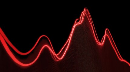 Fototapete - Abstract design of red light waves creating a dynamic pattern against a dark background, perfect for tech visuals.
