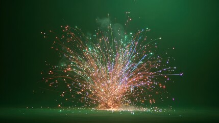 Poster - Colorful fireworks burst in the air, creating a vibrant display of light and joy against a dark green background.