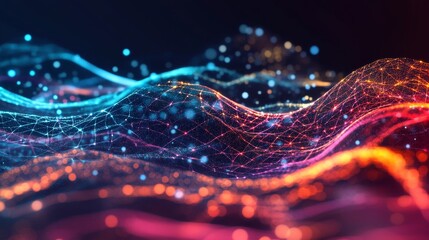 Fototapete - Dynamic digital exploration futuristic cyberspace visual art neon environments aerial perspective colorful grids