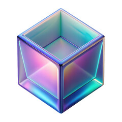 Poster - Iridescent cube render holographic abstract design geometric shape isolated object for graphic design 3d art