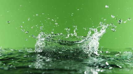Poster - Dynamic water splash against a vibrant green backdrop, showcasing nature's beauty and fluid motion.