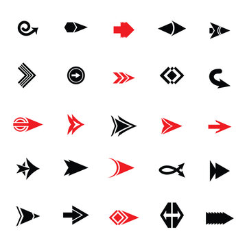 Modern Abstract Arrow Icons Collection Red and Black Directional Symbol Set. Bold arrow on the right icon. Web icons universal set for web and mobile