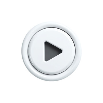 White background play button: a shiny, metallic web icon, vector illustration