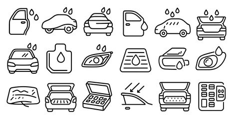 Poster - Set of car icons that include a car with a hood open, a car with a windshield wiper, and a car with a sun visor
