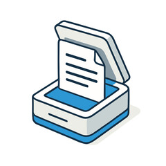 Fototapete - Document scanning with isometric scanner and transparent background, detailed. Document scanning shows paper, device, and line. 