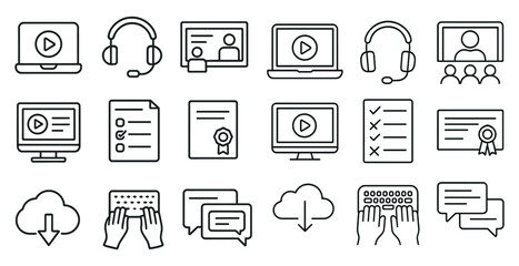 Poster - Set of icons for various computer-related tasks, including typing, downloading, and video conferencing