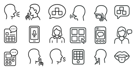 Poster - Set of icons for various devices and actions, including a cell phone, a computer, a calculator, and a keyboard